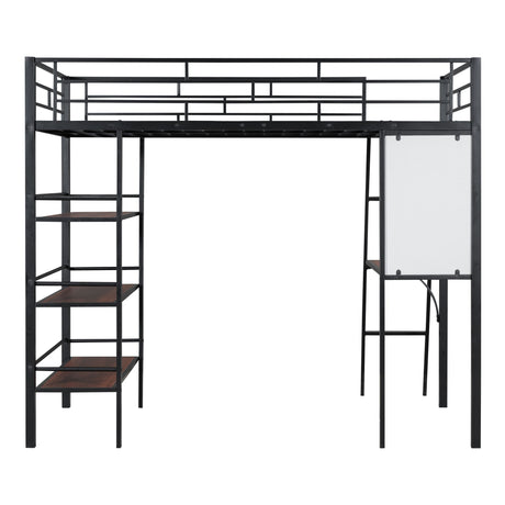 Twin Size Loft Bed With 3 Layers Of Shelves And Desk, Stylish Frame Bed - Black