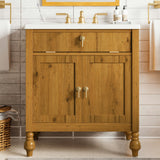 Bathroom Vanity With Seashell Resin Sink, Flip Up Storage, Soft Close Doors - Brown