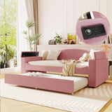Upholstered Daybed With Storage Armrests, Trundle And Latest Integrated Bluetooth Audio System