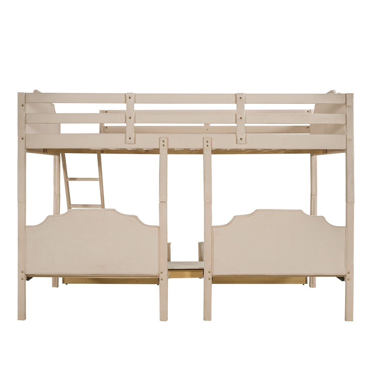 Bunk Bed, Triple Bed With Drawers And Guardrails