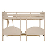 Bunk Bed, Triple Bed With Drawers And Guardrails