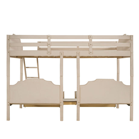 Bunk Bed, Triple Bed With Drawers And Guardrails