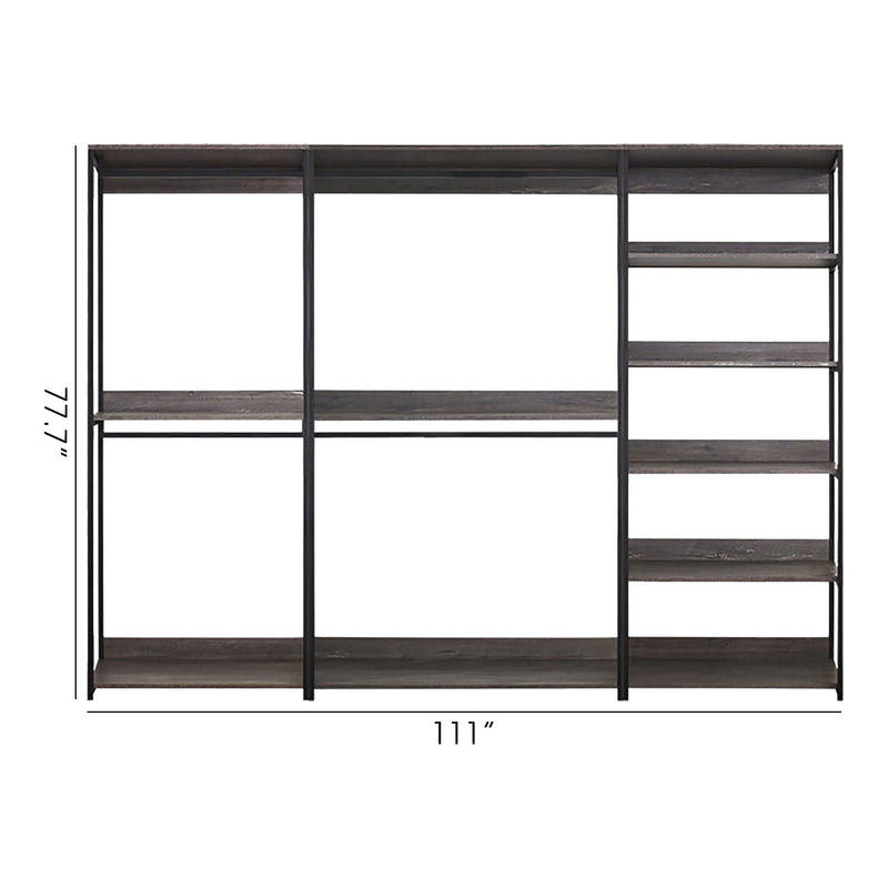 Monica - Wood Walk In Closet System With Spacious Drawer In Wood And Metal Frame - Gray