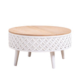 Round Coffee Table With Storage - White / Light Oak