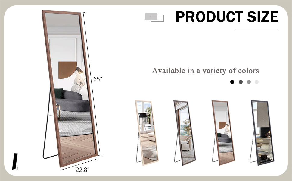 Third generation packaging upgrade, thickened border, brown wood grain solid wood frame full length mirror, dressing mirror, bedroom entrance, decorative mirror, and floor standing mirror.65"*22.8"