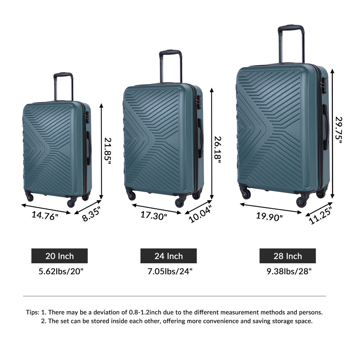 3 Piece Luggage Sets Lightweight Suitcase With Two Hooks, Spinner Wheels, Tsa Lock, Durable Hard Shell