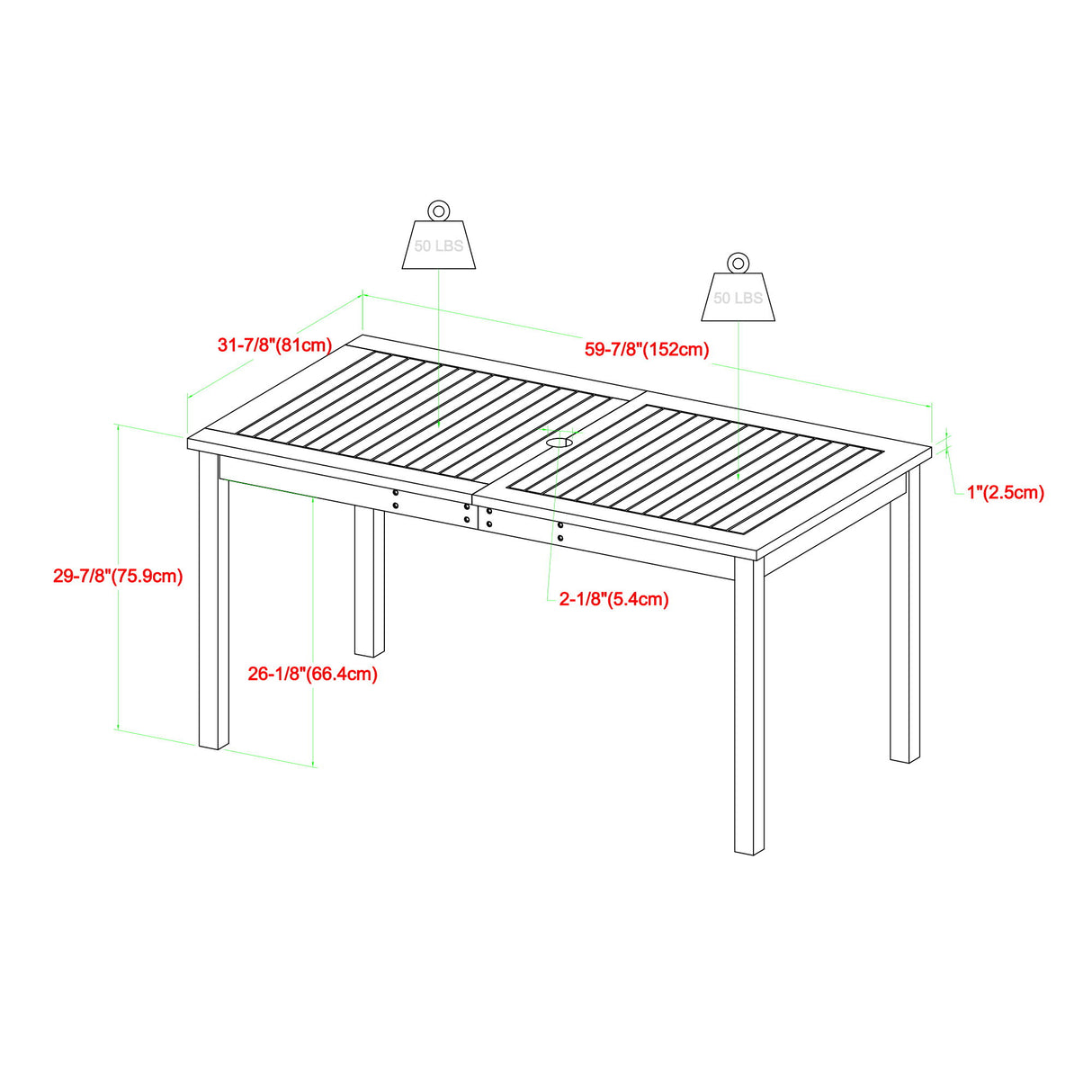 Contemporary Slat Top Acacia Wood Outdoor Dining Table