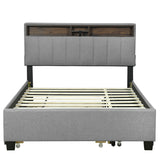 Upholstered Platform Bed With Storage Headboard, Trundle & 2 Drawers And A Set Of Sockets & USB Ports