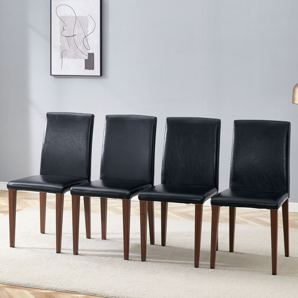 Simple Versatile Dining Chairs Set With Comfortable Design And Sturdy Metal Legs, 4 Piece Set - Black / Dark Walnut