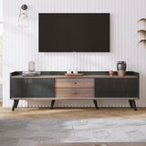 Mid Century TV Stand With 2 Cabinets & Open Compartments, Entertainment Center For Tvs Up To 70'', Television Console For Living Room - Dark Coffee / Black