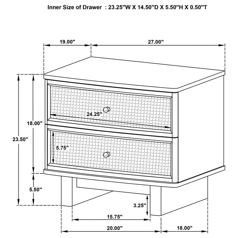 Kimpton - 2 Drawer Nightstand With USB Charging Ports - Beige