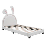 Upholstered Leather Platform Bed With Rabbit Ornament