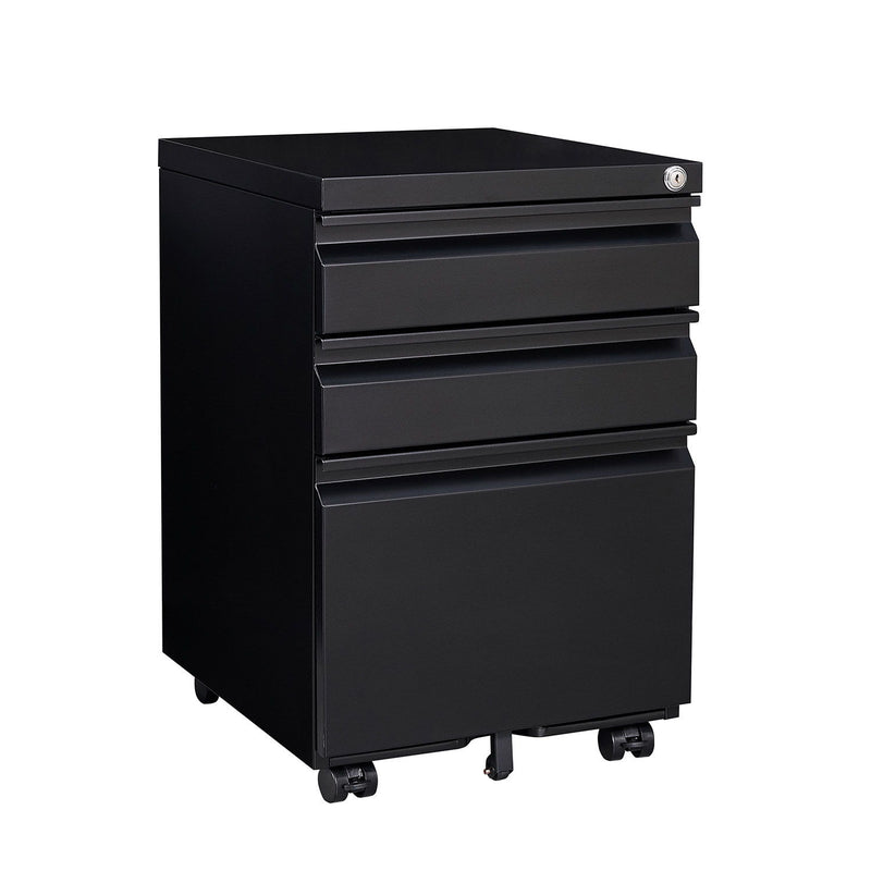 Contemporary 3 Drawer Mobile Filing Cabinet With Lock, Metal Office Storage For Legal / Letter Size