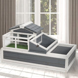 Luxury 3 Room Wooden Tortoise House Habitat With Turf Balcony & 2 Stories - Gray / White