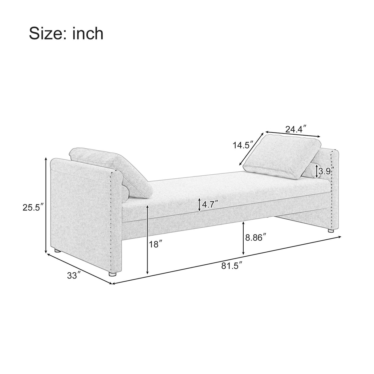 Modern Upholstered Chaise Lounger Daybed With Pillows Small Single Daybed, No Mattress Needed