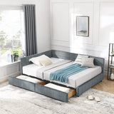 Mid-Century Storage Upholstered Tufted Bed Frame With Backrest And Armrests