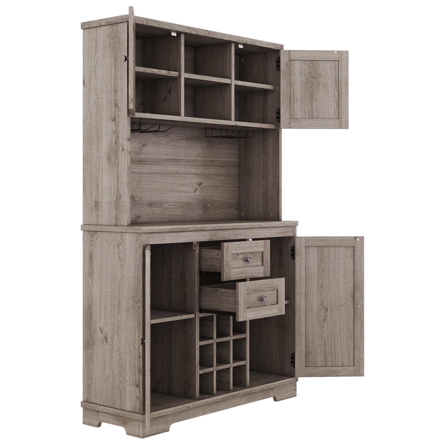 Coffee Bar Cabinet Kitchen Cabinet with Storage, Farmhouse Wine Cabinet with Drawers shelves and cabinets, Buffet Cabinet Wine & Glass Racks for Dining Room, Kitchen, Oak