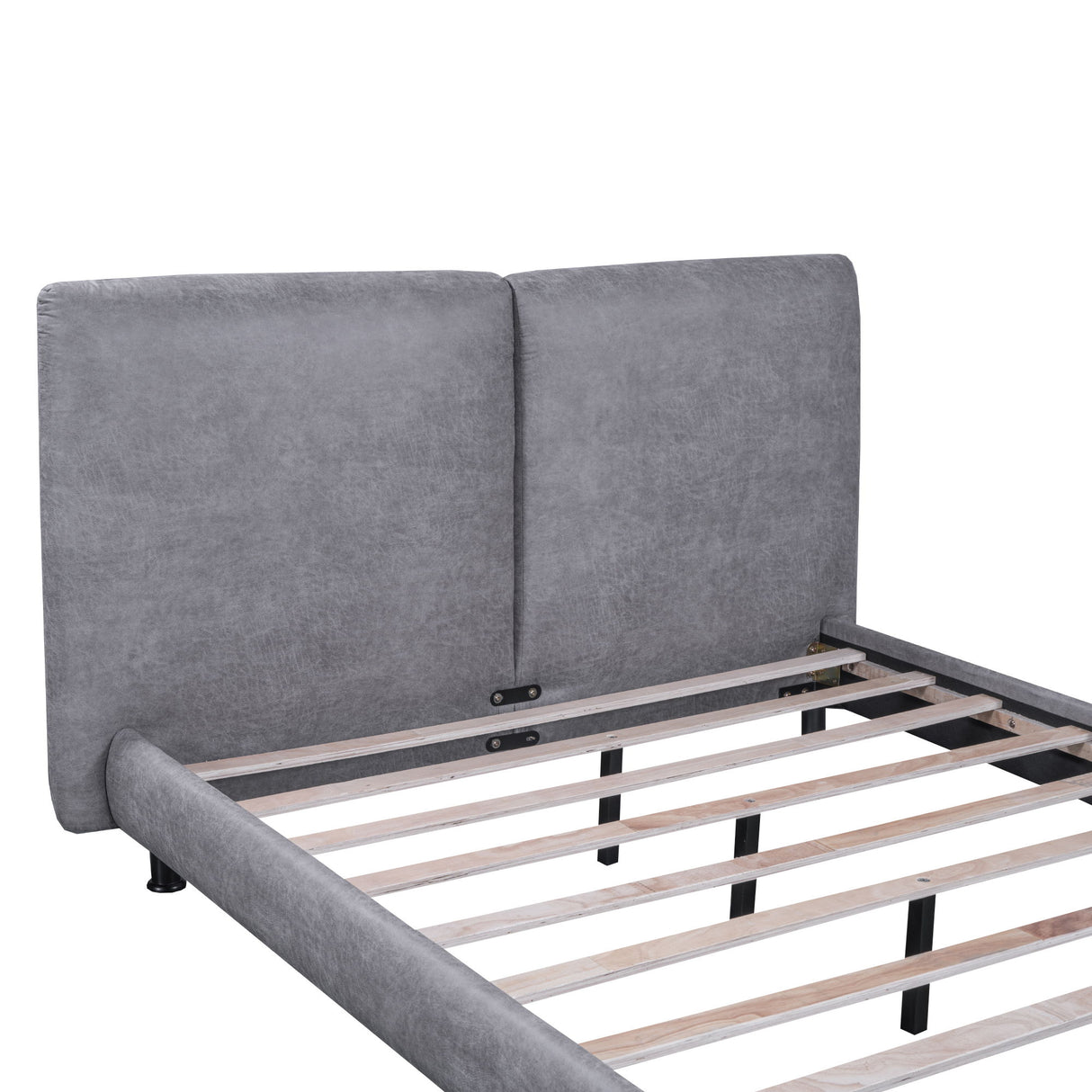 Upholstered Platform Bed With 2 Large Headrests And Thick
