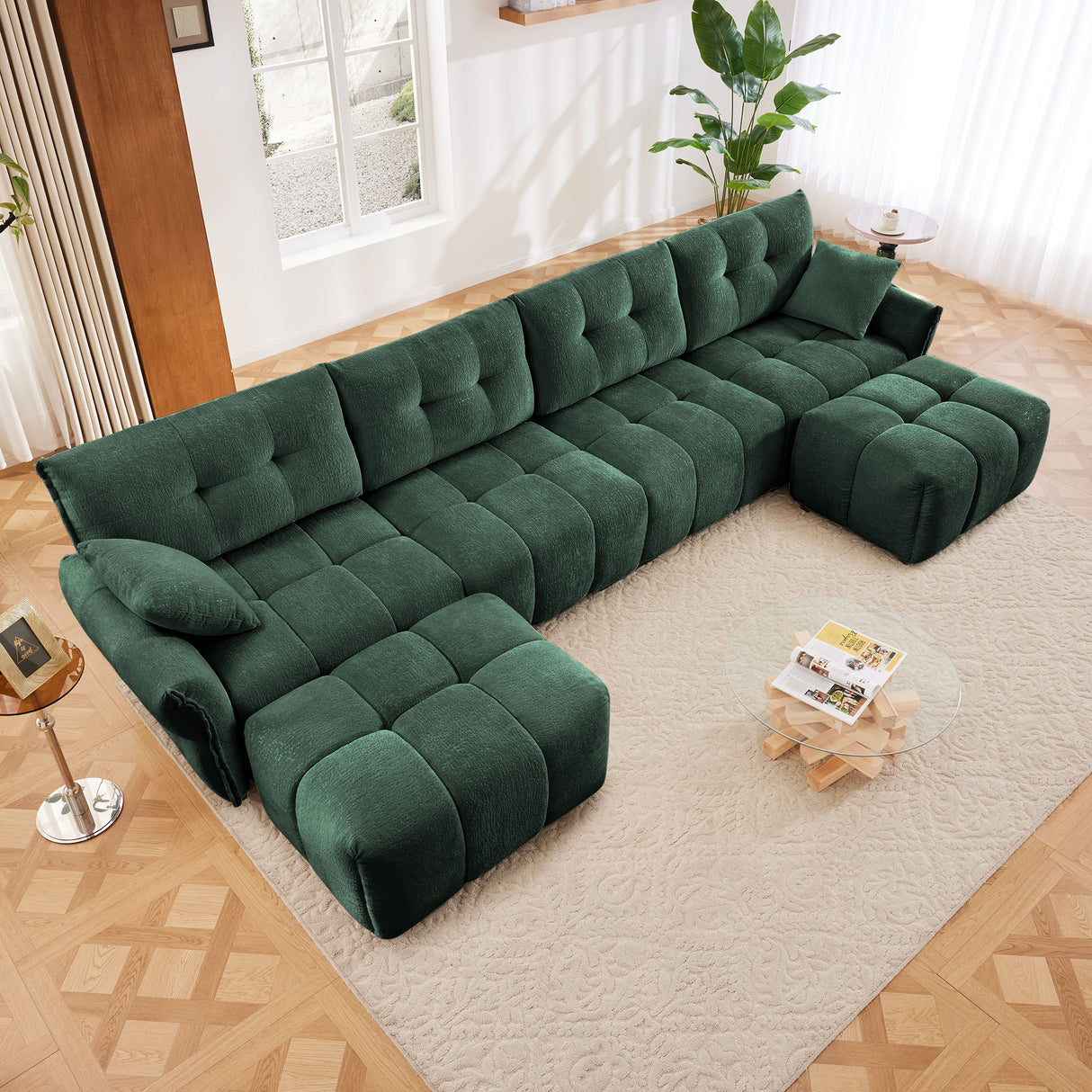 Elegant Sofa Set With Ottoman And Pillows, Textured Chenille, High Resilience Cushions