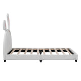 Upholstered Leather Platform Bed With Rabbit Ornament