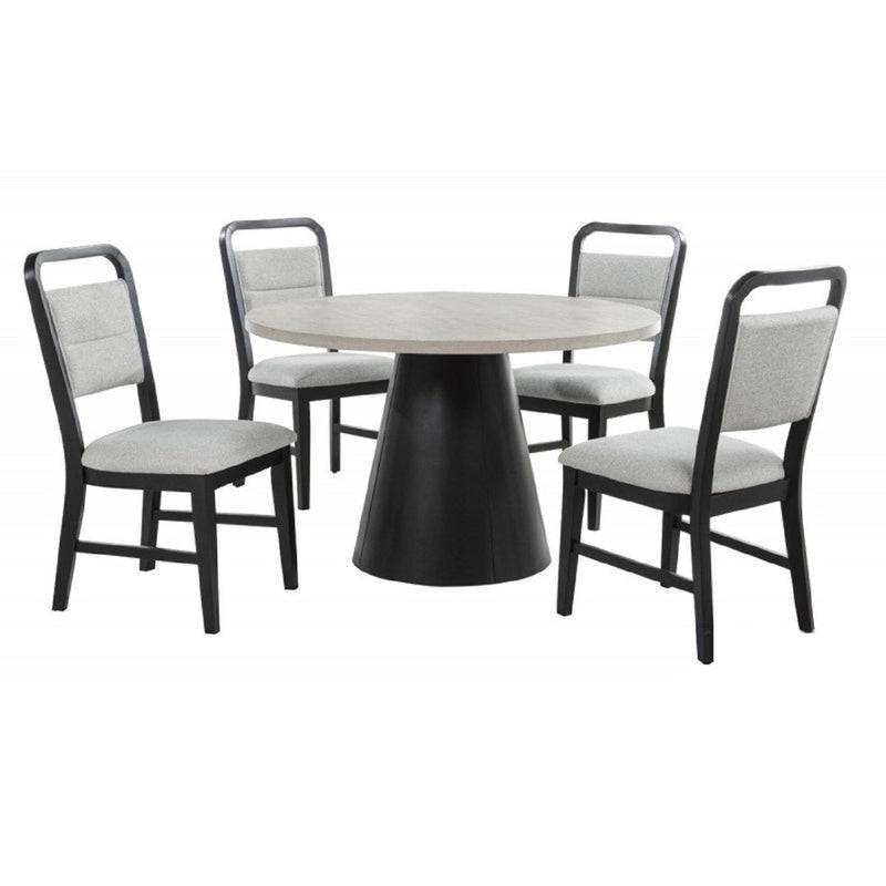 Dining Set With Round Table And 4 Upholstered Chairs - Black / Gray