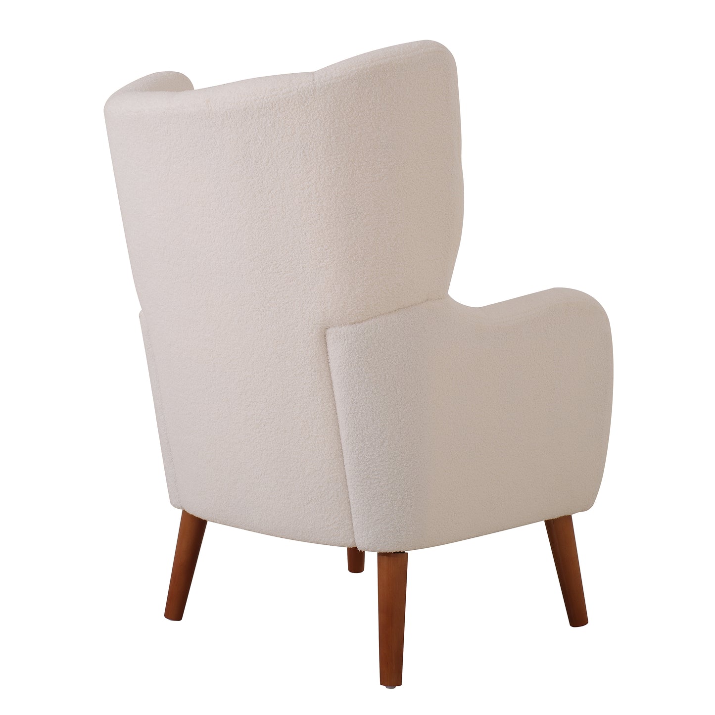 Mid-Century Ivory White High Back Accent/Club Chair with Thick Cushion, Modern Armchair with Round Arm and Birch Wood Legs, Teddy Wool Fabric, for Living Room, Office, Balcony, Bedroom and Study Room