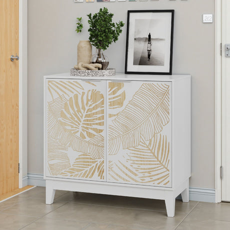 Vintage Carved Buffet Cabinet With Adjustable Shelves, Wooden Decorative Sideboard - White