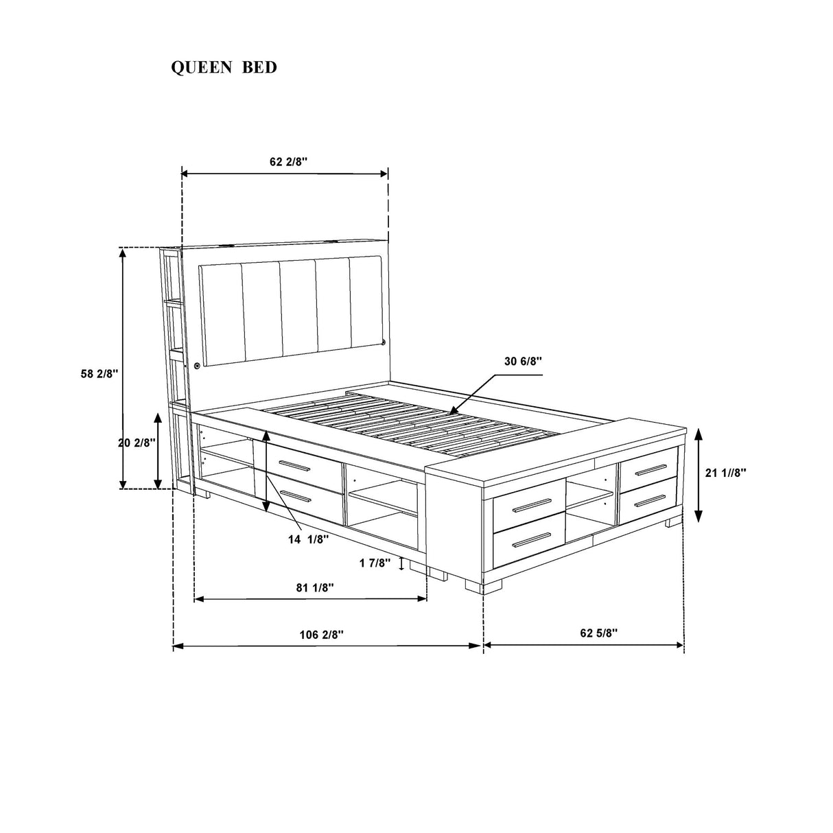 Messa - 5 Piece Bedroom Set With Bookcase Headboard