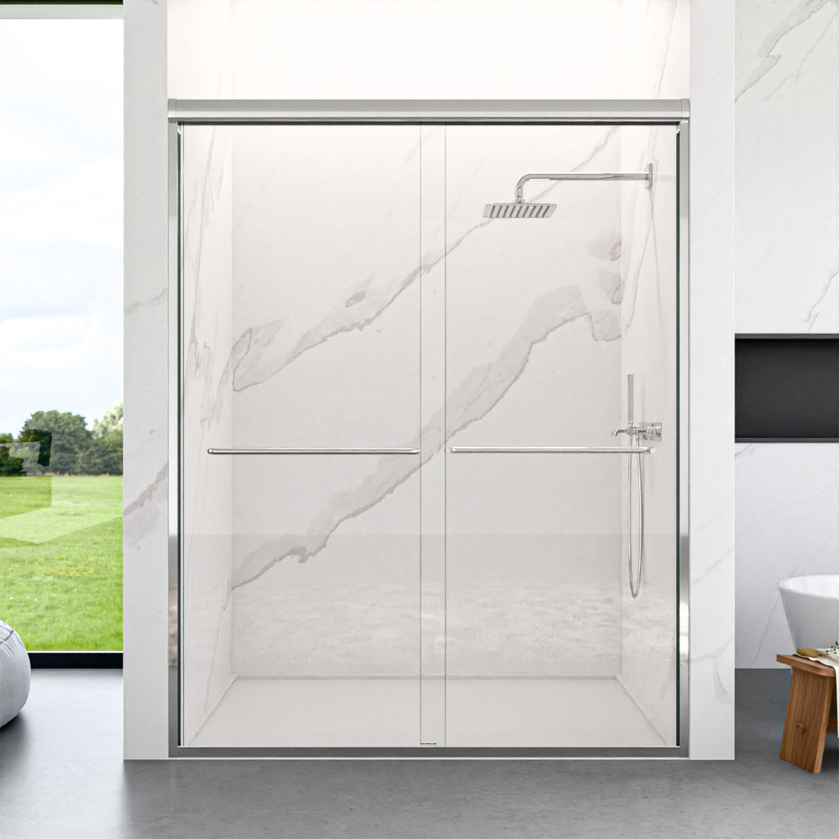 Modern Semi Frameless Double Sliding Shower Door