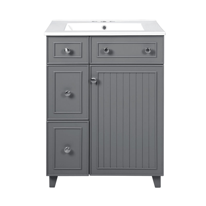Transitional Style Bathroom Vanity Cabinet With Ceramic Sink