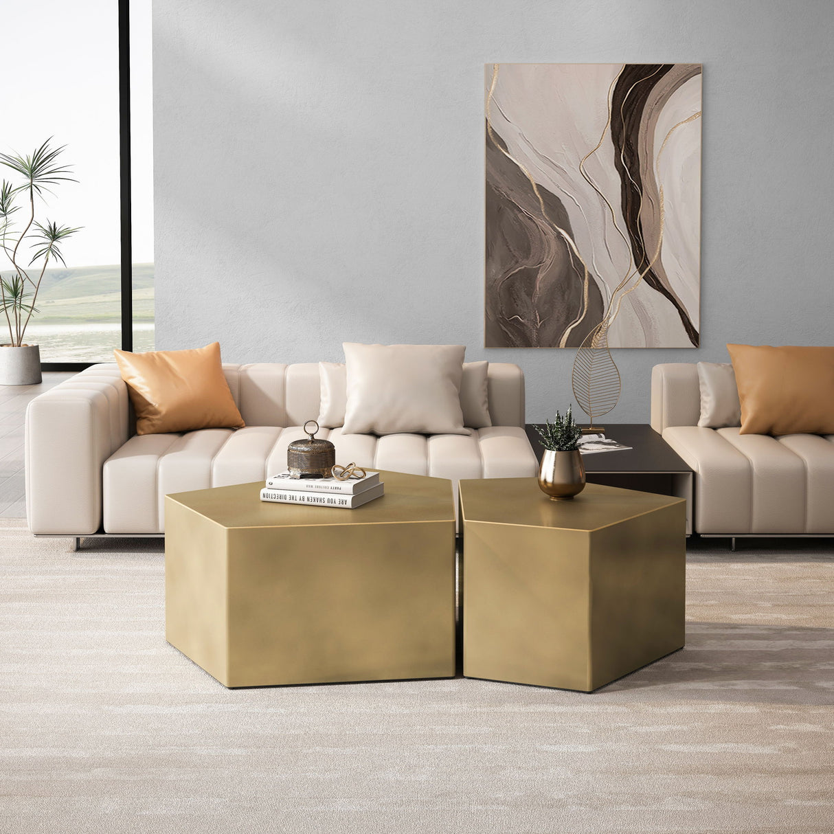 Irregular Pentagon Nesting Coffee Table Set