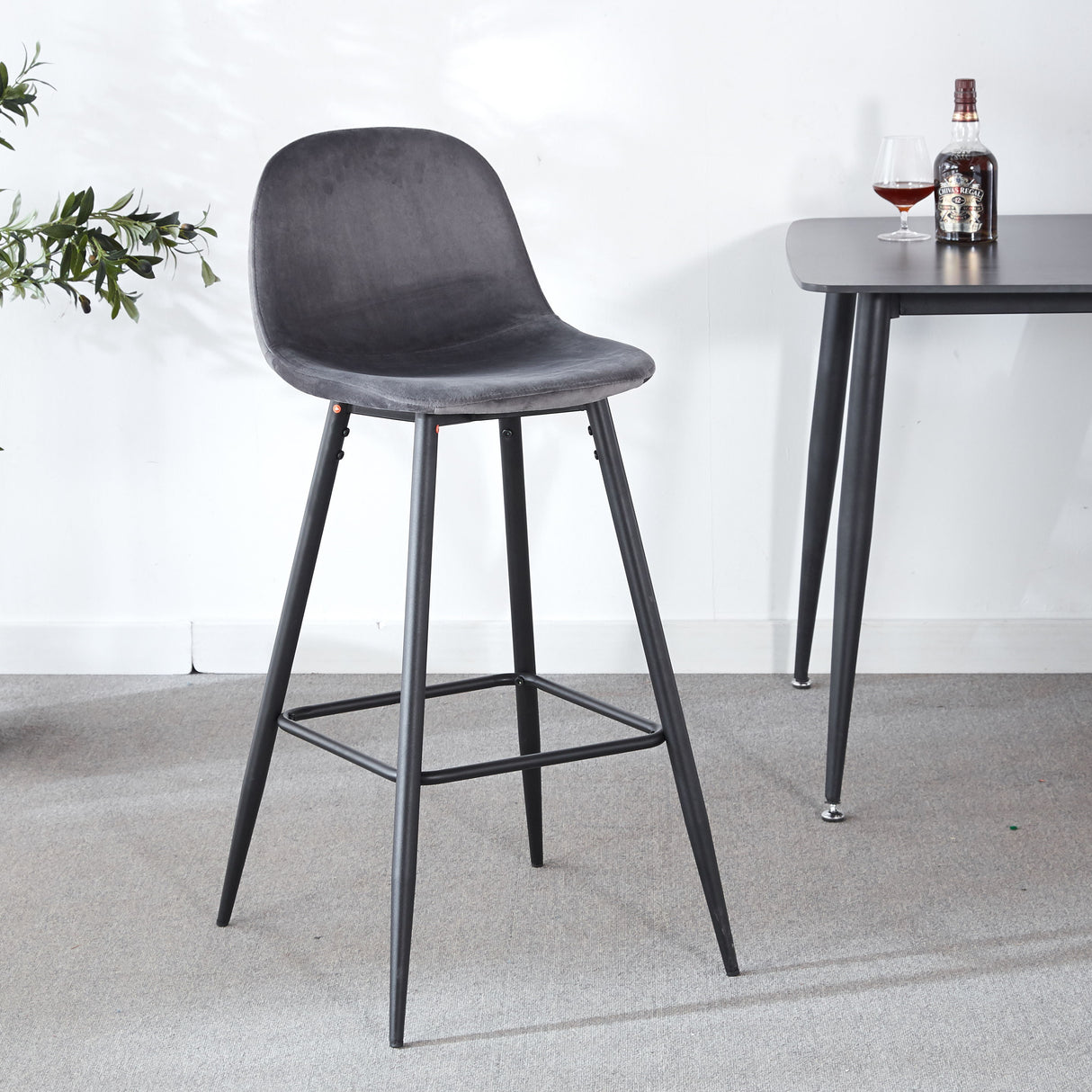 Bar Stool (Set of 2) Modern Counter Bar Height Chair With Back, Sturdy Metal Legs & Footrests, Island Stool For Kitchen Bar - Gray