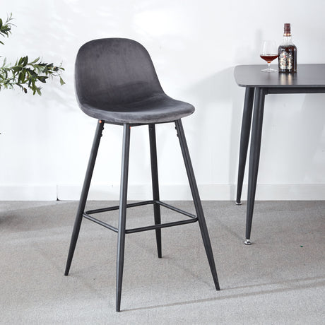 Bar Stool (Set of 2) Modern Counter Bar Height Chair With Back, Sturdy Metal Legs & Footrests, Island Stool For Kitchen Bar - Gray