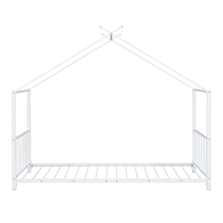Twin Size Metal House Platform Bed - White