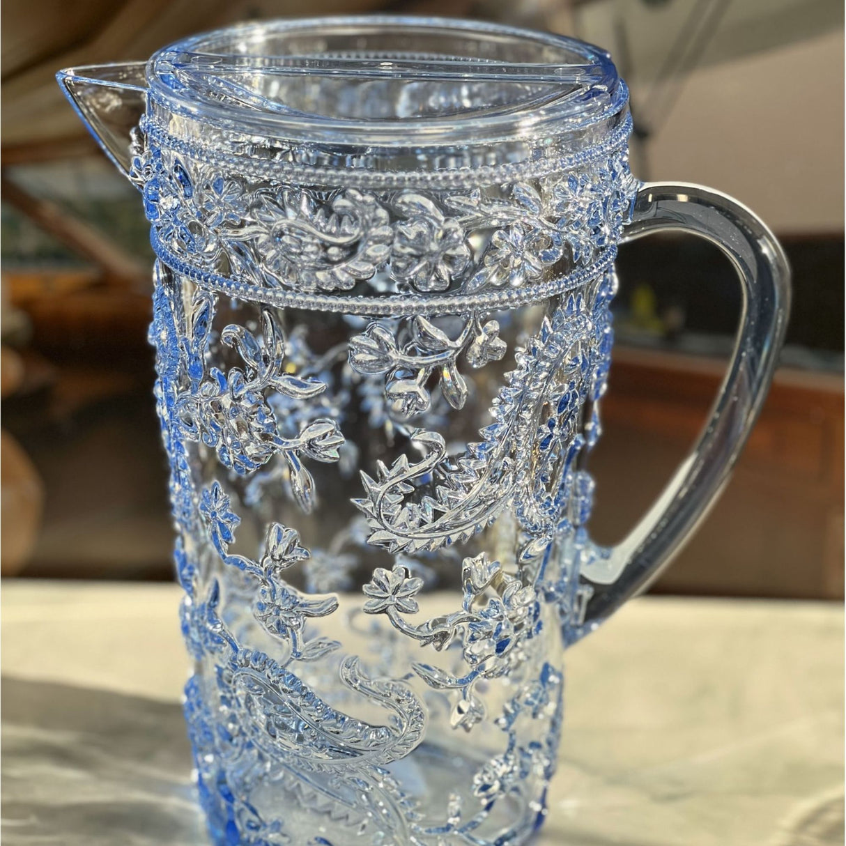 Paisley Unbreakable Plastic Water Pitcher With Lid And Spout