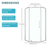 Diamond Shaped Corner Shower Door, Inward Sliding, Stainless Steel Frame
