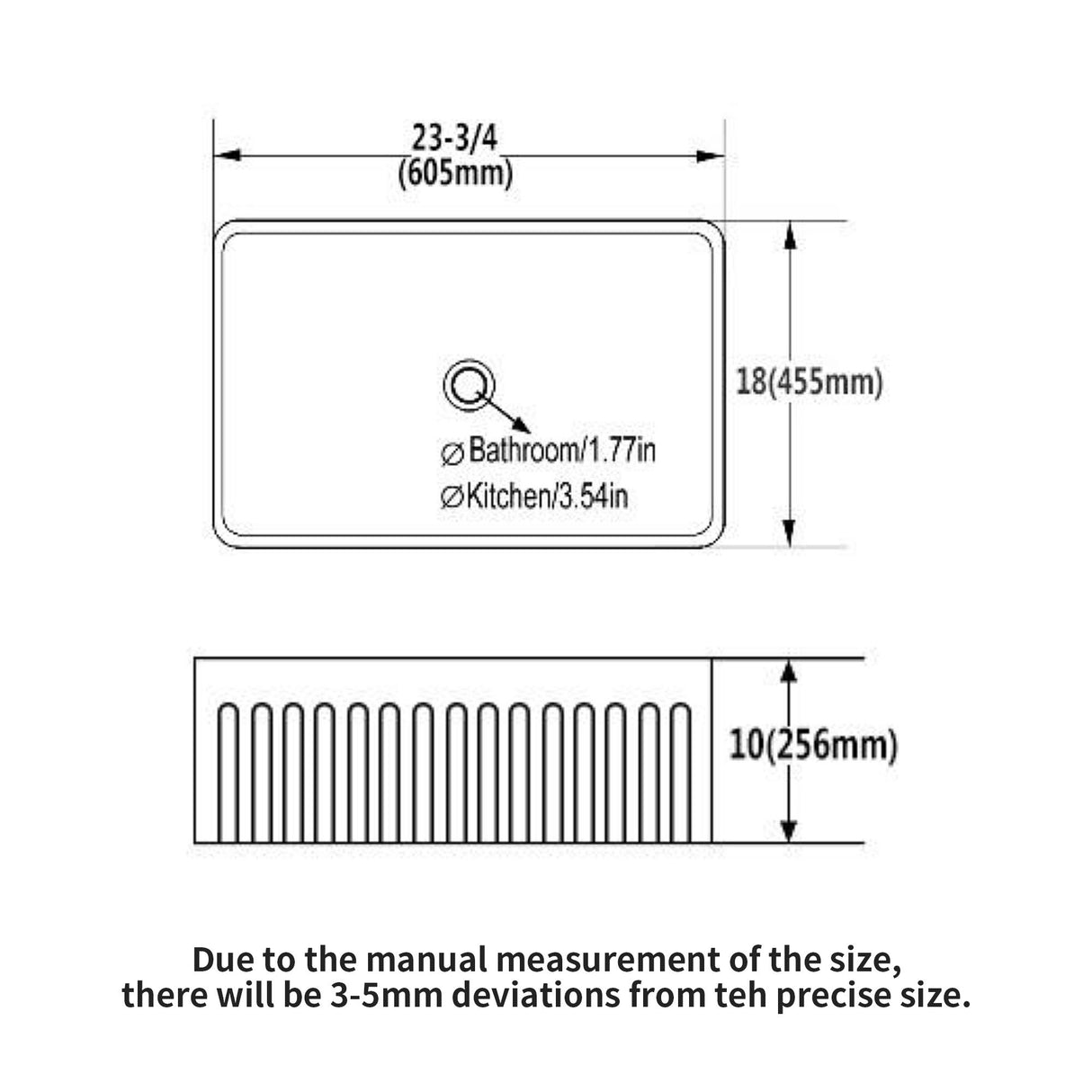 Elegant Farmhouse Style Small Apron Front Ceramic Kitchen Sink 24" Single Bowl Reversible Design - White