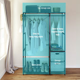Garment Rack With Shelves, 2 Wicker Drawers, 4 Hooks, Organizer