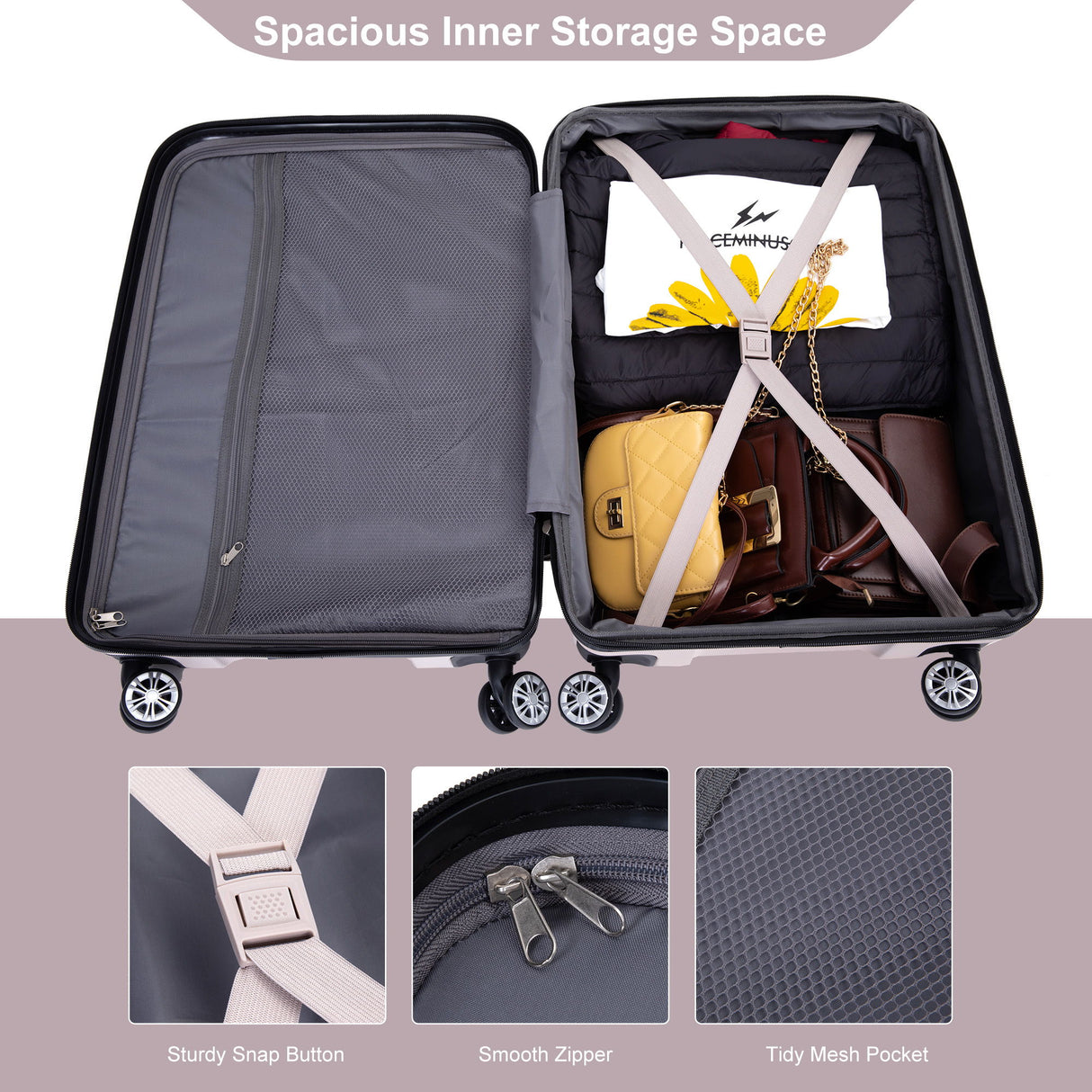 3 Piece Luggage Sets Lightweight & Durable Expandable Suitcase With Two Hooks