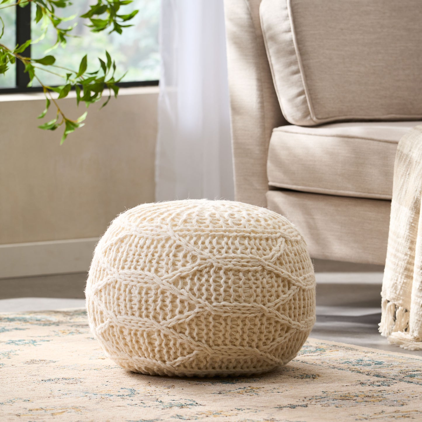 Malibu Knitted Wool 20 x 20 Round Pouf