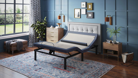 Bt6500 - Twin Long Adjustable Bed Base With Head / Foot Tilt And Lumbar Position Adjustment - Blue / Gray