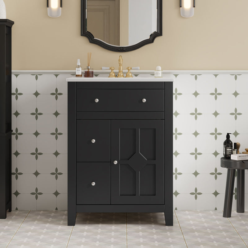 Bathroom Vanity With Basin, Rectangular Cabinet With 2 Drawers And Soft Closing Door