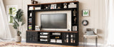 Wall Unit Entertainment Center With Bookshelves For TVs Up To 80", Tempered Glass Doors And Adjustable Shelves