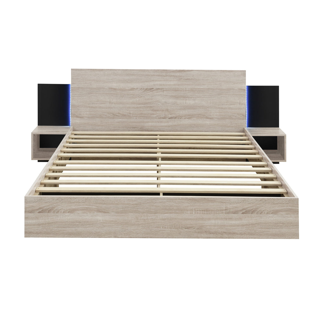 Floating Platform Bed, With LED Lights, Bedside Nightstand