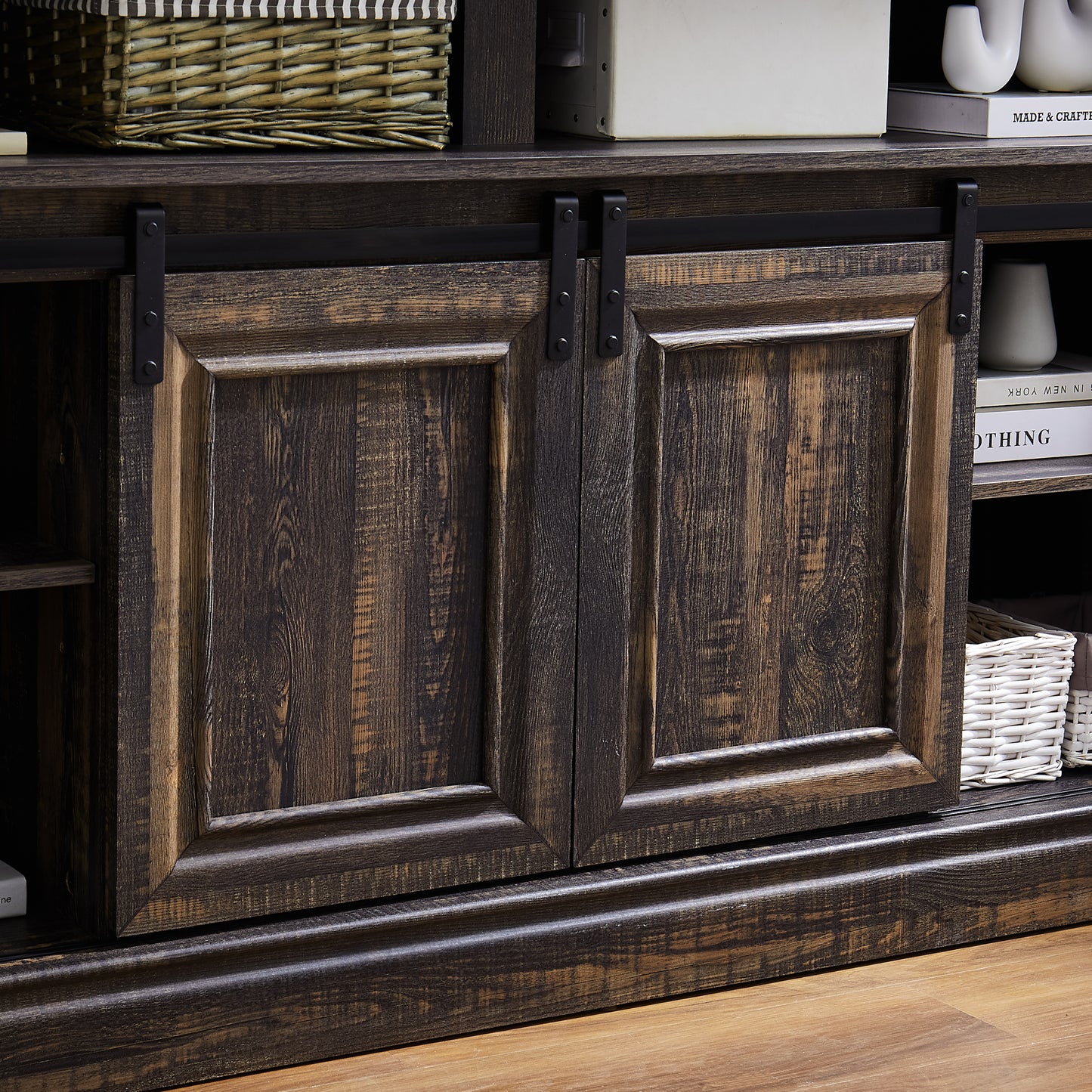 Media Console Table with Storage Cabinet, Mid Century style Entertainment TV Table, Multipurpose Sliding Door TV Cabinet  Large Storage Space, 58.11"W*15.79"D*32.36"H Antique brown