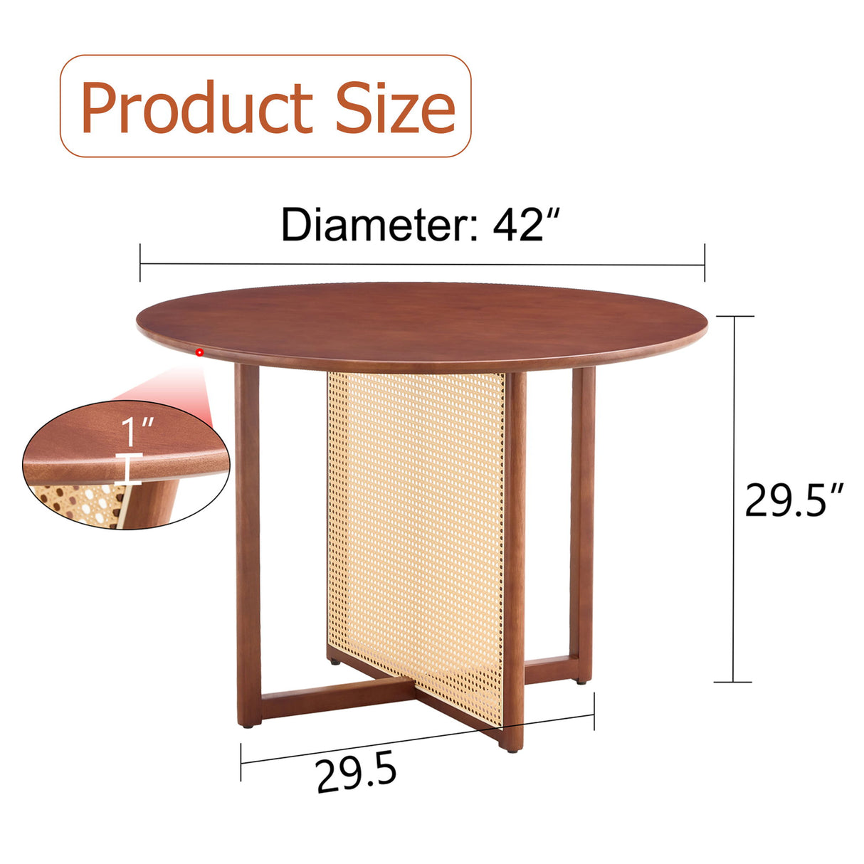 Retro Round Table With Imitation Rattan Rubber Wood - Walnut