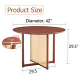 Retro Round Table With Imitation Rattan Rubber Wood - Walnut