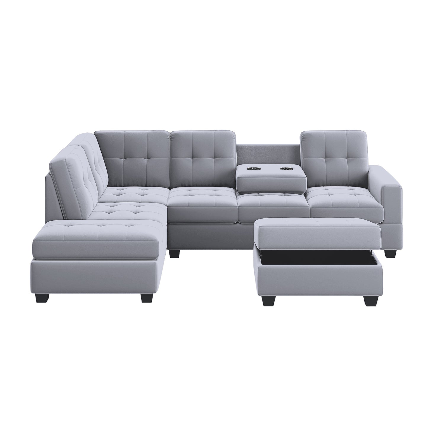 Orisfur. Sectional Sofa with Reversible Chaise Lounge, L-Shaped Couch with Storage Ottoman and Cup Holders