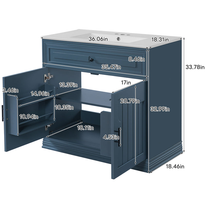 Bathroom Vanity With Sink, Cabinet With 2 Soft Closing Doors