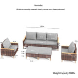 5 Piece Rattan Terrace Furniture Set, 7 Seats Cushions, High Footed Design